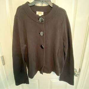 Talbots 3 Big Button Cardigan Sweater Black Drapey Flowy Front Round Neck M
